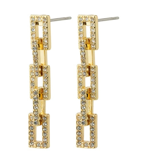 Earrings: Drop Stud Long Crystal Preciosa Open Squares Recycled COBY - Gold Plated - Pilgrim