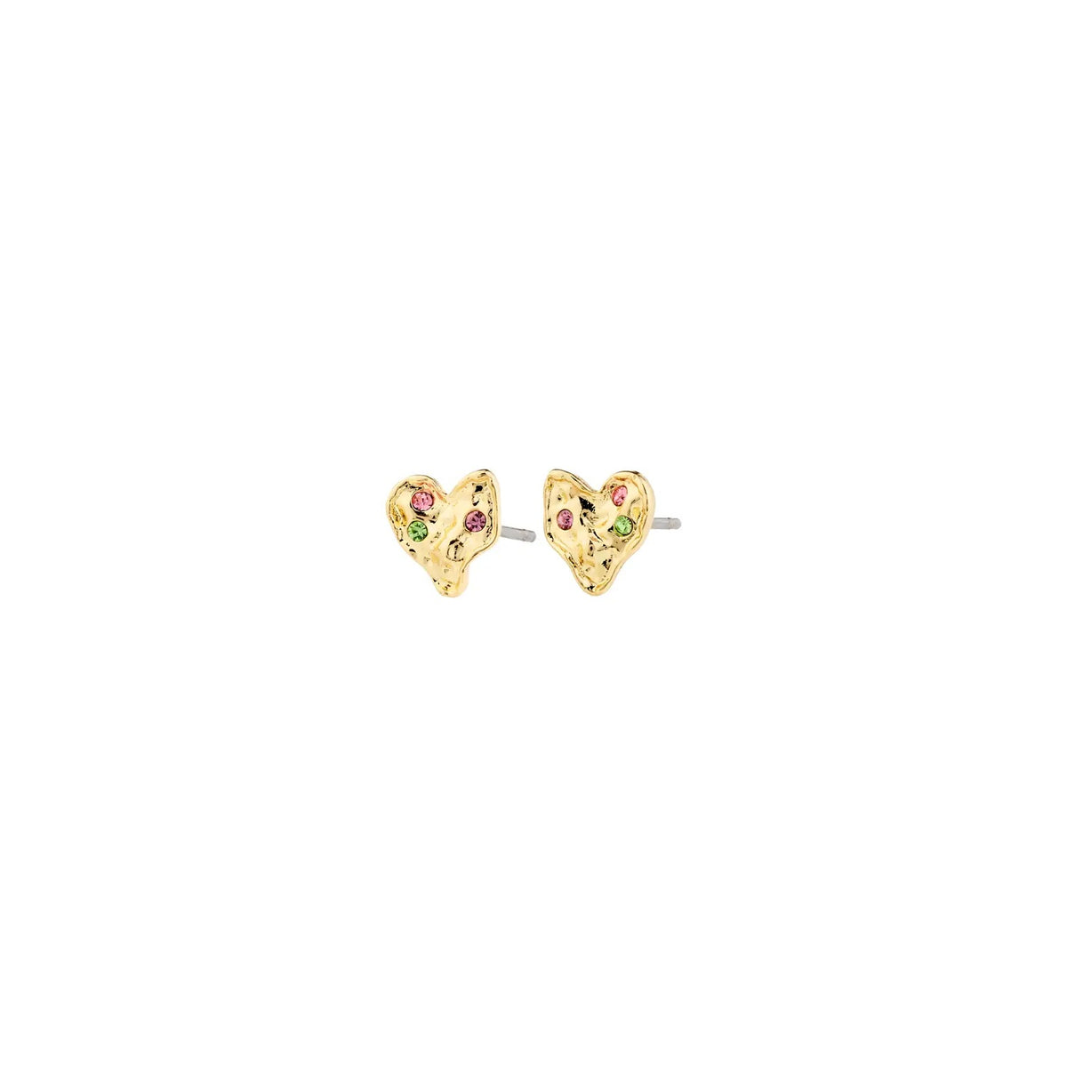 Earrings: Stud Heart Hammered Multicolour Crystals RYAN - Gold Plated  PILGRIM