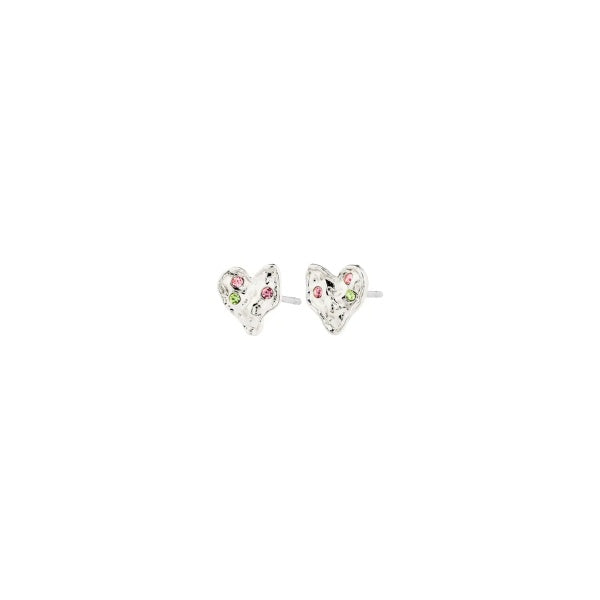 Earrings: Stud Heart Hammered RYAN - Silver Plated  PILGRIM