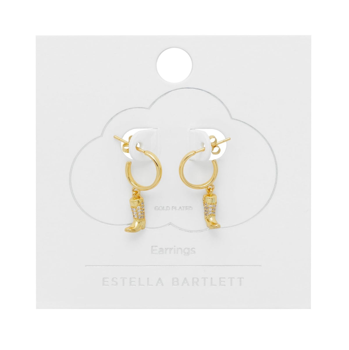 Earrings: Hoop Pave Cowboy Boots - Gold Plated  Estella Bartlett