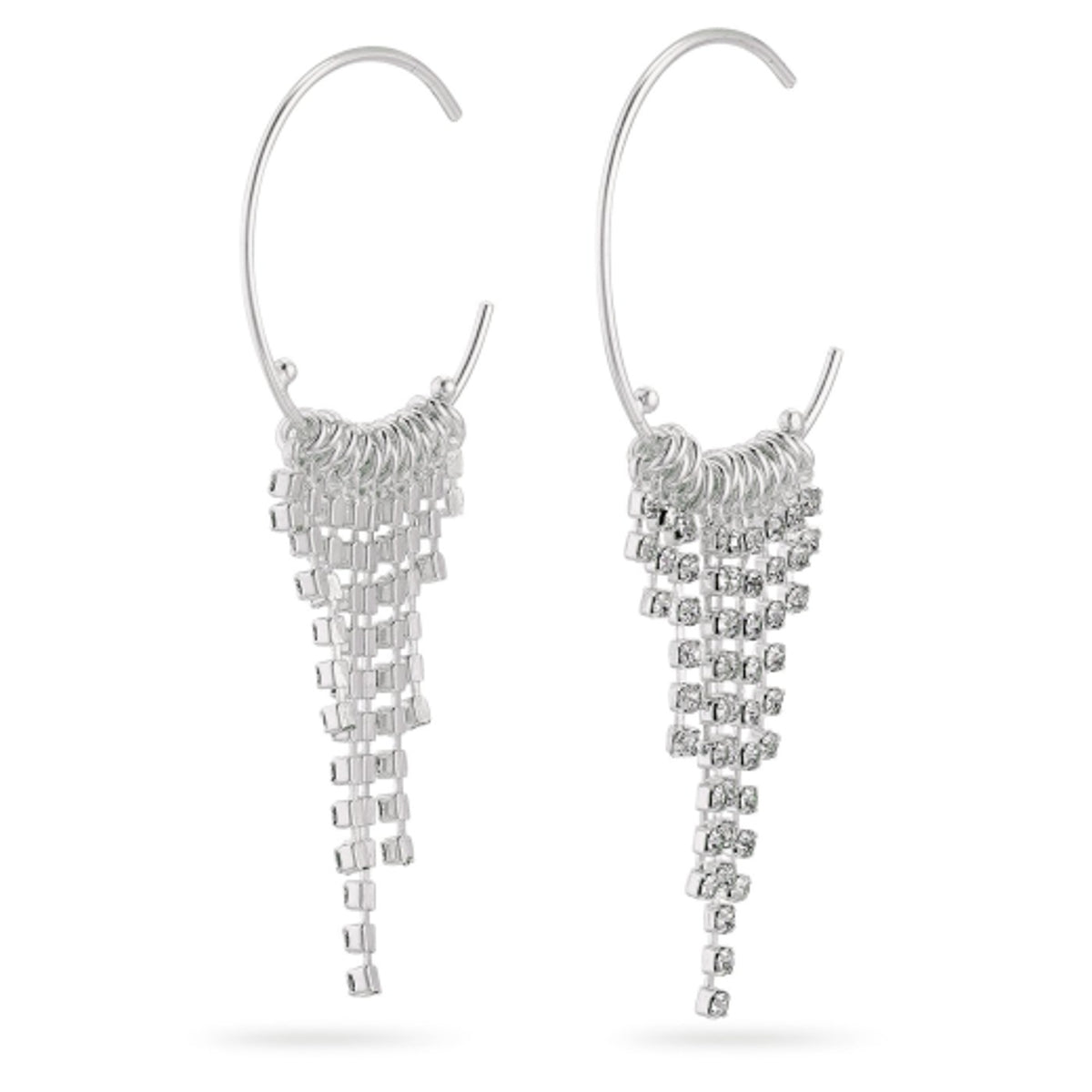 Earrings: Pull-Through Hoop Strings of Crystals Urd - Silver Plated - PILGRIM