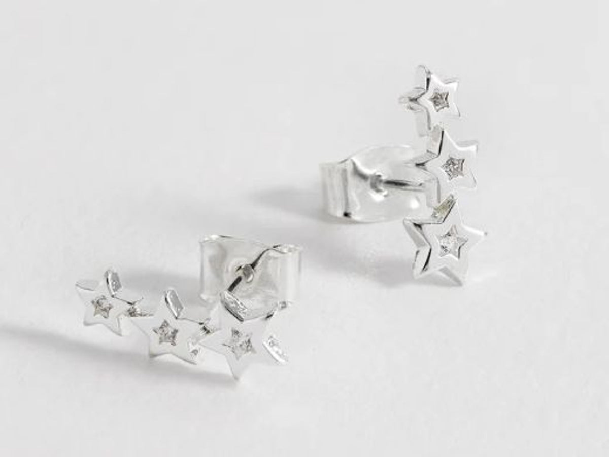 Earrings: Stud Crawler Stud CZ - Silver Plated - Estella Bartlett