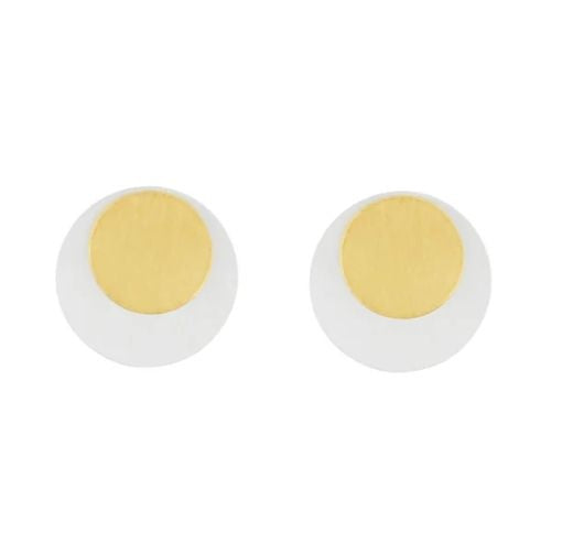 Earrings: Stud Double Circle 2 Tone Scratched  THEIA - Silver & Gold Plated - Dansk