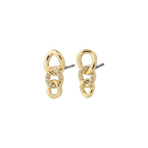 Earrings: Stud Drop Interlinked Crystal Circles WRENLEY - Gold Plated - PILGRIM