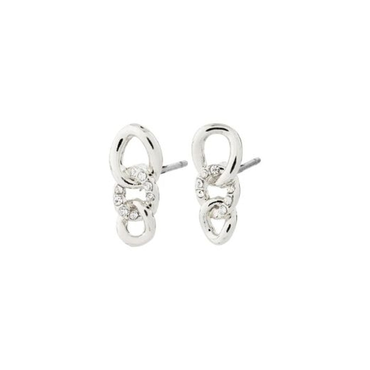 Earrings: Stud Drop Interlinked Crystal Circles WRENLEY - Silver Plated - PILGRIM