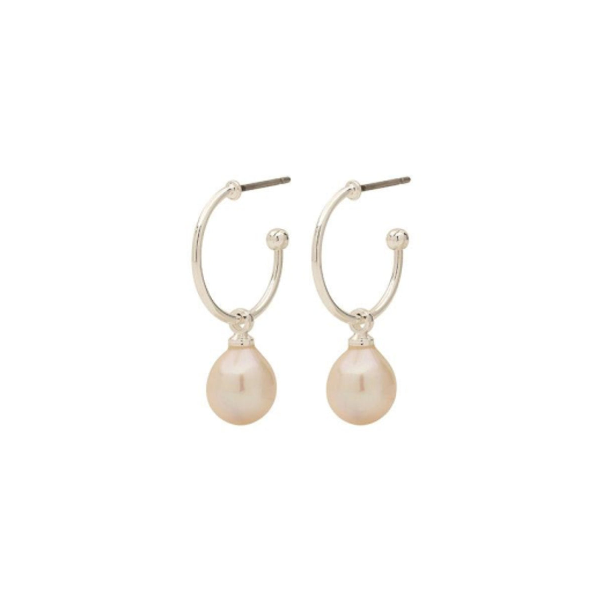 Earrings: Stud Drop Round Pearl Shiny Eila - Silver Plated - Pilgrim