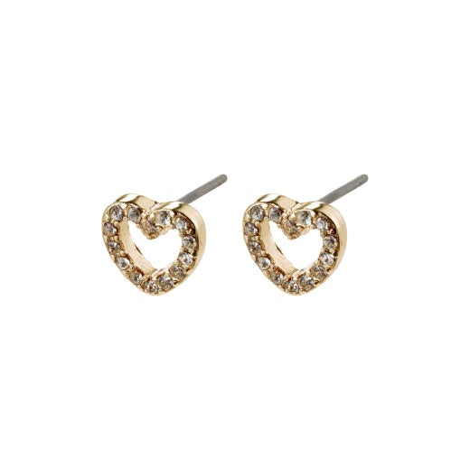 Earrings: Stud Heart Outline Crystal - Gold Plated - Pilgrim