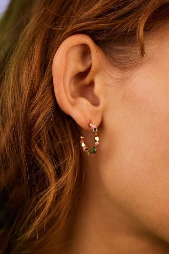 Earrings: Stud Hoop Coco & Tourmaline   - Gold Plated - Estella Bartlett