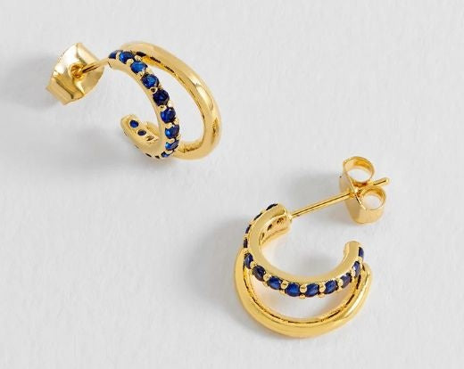 Earrings: Stud Hoop Double Blue CZ - Gold Plated - Estella Bartlett