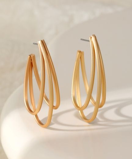 Earrings: Stud Hoop Triple Strands - Gold - Gracee Jewellery