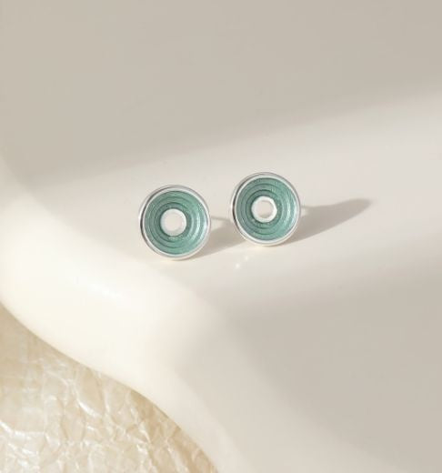 Earrings: Stud Single Circle - Silver & Green Shades - Gracee Jewellery