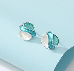 Earrings: Stud Swirl - Turquoise Blue & Silver