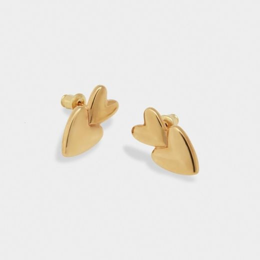 Earrings: Waterproof Stud Double Heart EROS - Gold Coated - Katie Loxton