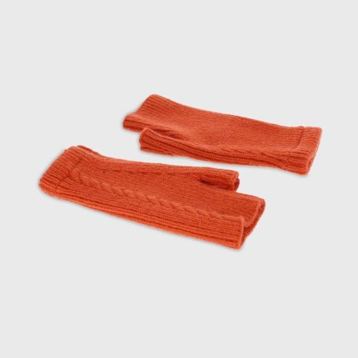 Fingerless Gloves: Knitted Cable Swirl Ruby - Orange - Millie Mae