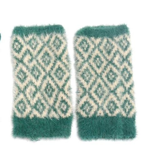 Fingerless Gloves: Knitted Geo Pattern - GREEN