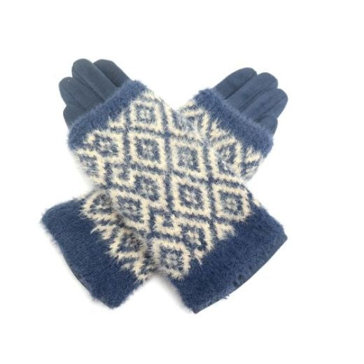 Fingerless Gloves: Knitted Geo Pattern - NAVY