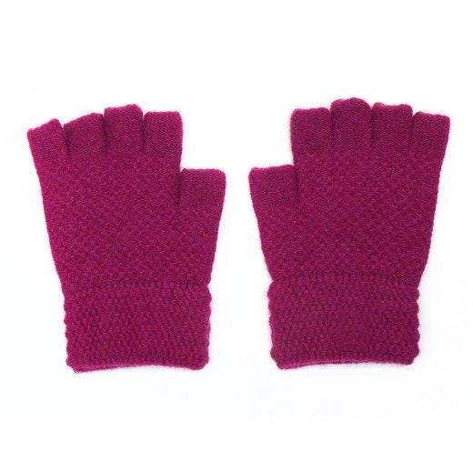 Fingerless Gloves: Knitted Plain - MAGENTA PINK - POM