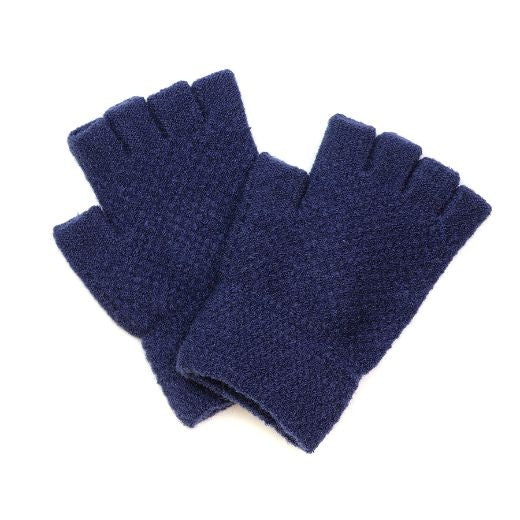 Fingerless Gloves: Knitted Plain - Navy - POM