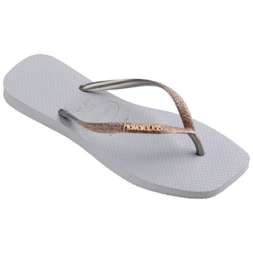 Flip Flops: RubberSlim SQUARE GLITTER - Light Grey & Rose Gold - Havaianas Womens