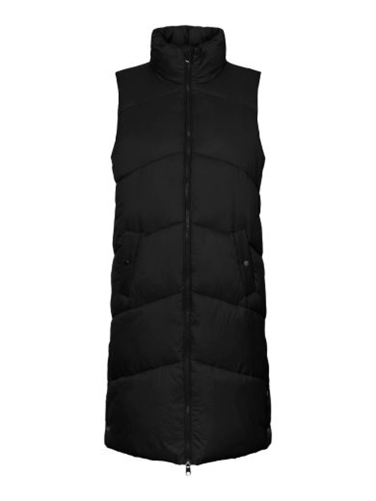 Gilet: Quilted Padded Sleeveless Puffer 3/4 Length UPPSALA - Black - Vero Moda