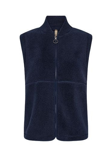Gilet: Teddy Round Neck Zip - Navy Blue - Soya Concept