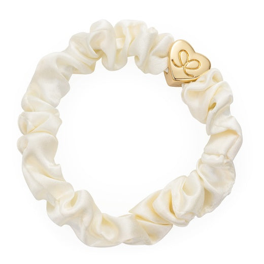Hairband Bracelet: Silk Scrunchie Gold Heart - Cream - By Eloise