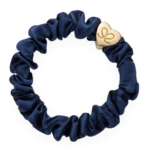 Hairband Bracelet: Silk Scrunchie Gold Heart - Navy Blue - By Eloise