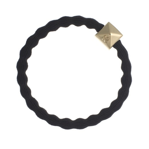 Hairband Bracelet: Stretch Bubble Elastic with Gold Pyramid Stud - Black - By Eloise
