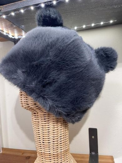 Hat: Faux Fur Ears - DARK GREY