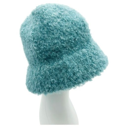 Hat: Fluffy Knitted Bucket - Turquoise Teal
