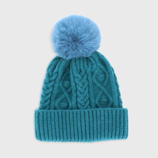 Hat: Knitted Bobble Plain Ester - Teal - Millie Mae