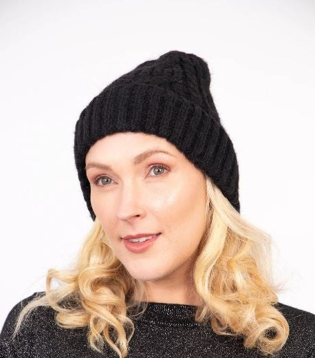 Hat: Knitted Cable Beanie - Black - SARTA