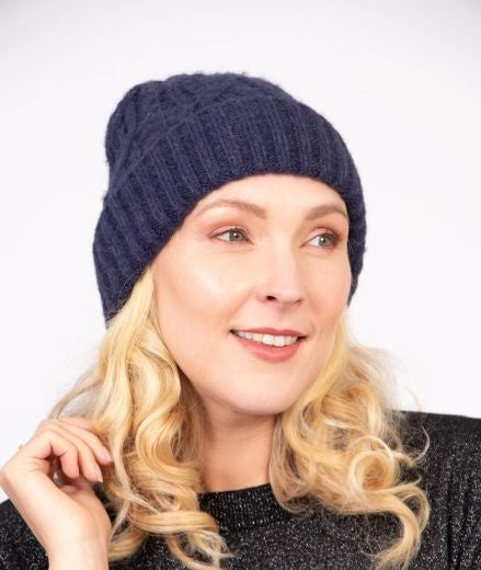 Hat: Knitted Cable Beanie - Navy Blue - SARTA