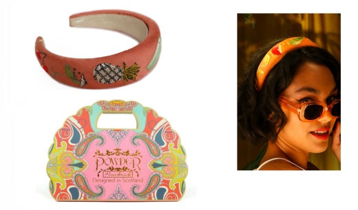 Headband: Padded Embroidered Cocktails - Candy Pink - Powder Designs