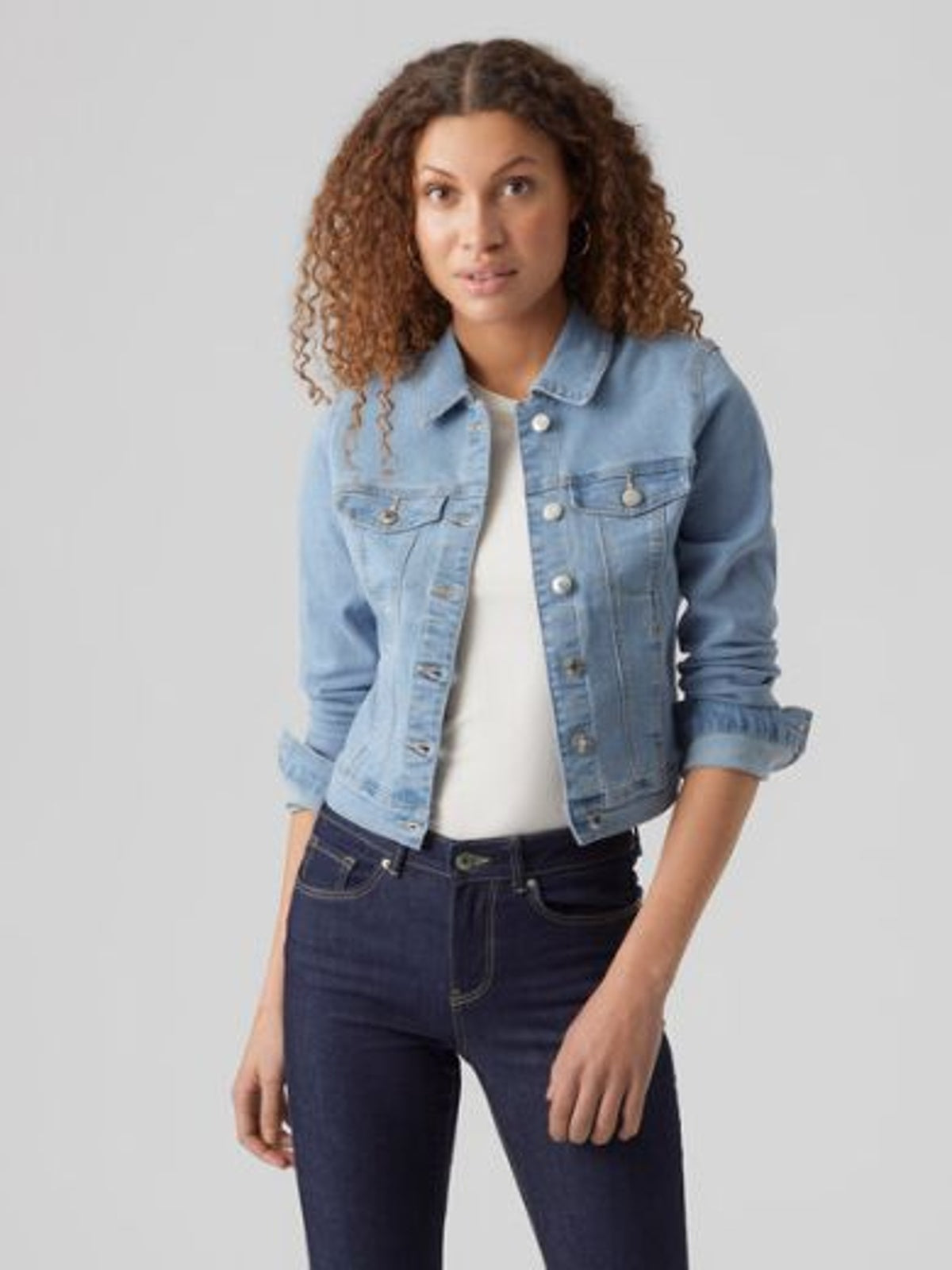Jacket: Collar Buttons Long Sleeve LUNA - Light Blue Denim - Vero Moda