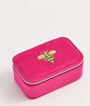 Jewellery Box: Velvet Embroidered Bee - Fuchsia Pink - Estella Bartlett