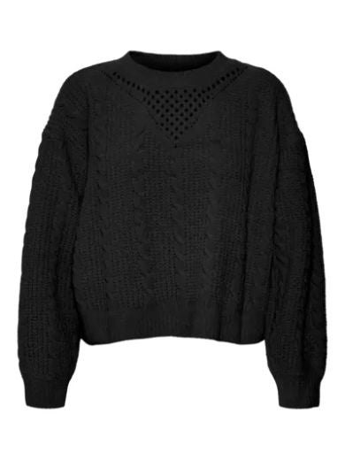Jumper: Cable Knit Chenille Round Neck  LUELLA - Black - Vero Moda