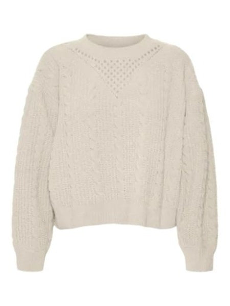 Jumper: Cable Knit Chenille Round Neck  LUELLA - Cream - Vero Moda
