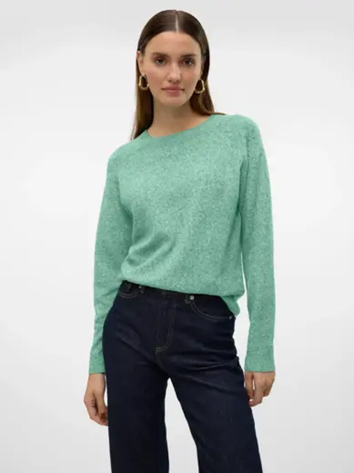 Jumper: Fine Knit Melange Round Neck Short DOFFY - Birds Egg Green - Vero Moda