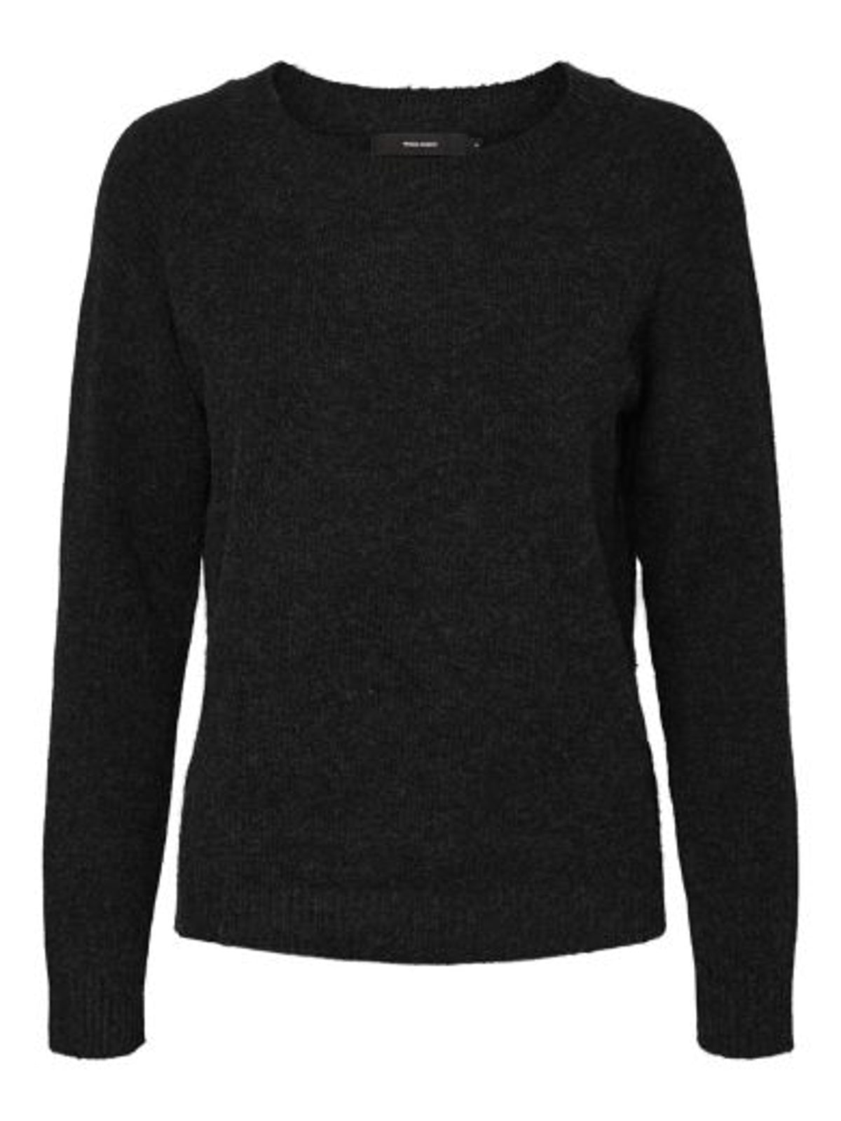 Jumper: Fine Knit Melange Round Neck Short DOFFY - CHARCOAL BLACK - Vero Moda