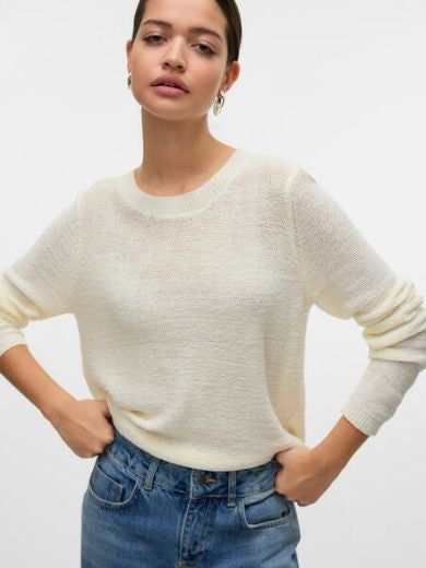 Jumper: Fine Knit Round Neck Long Sleeve  NUEVOCHARITY - White - Vero Moda