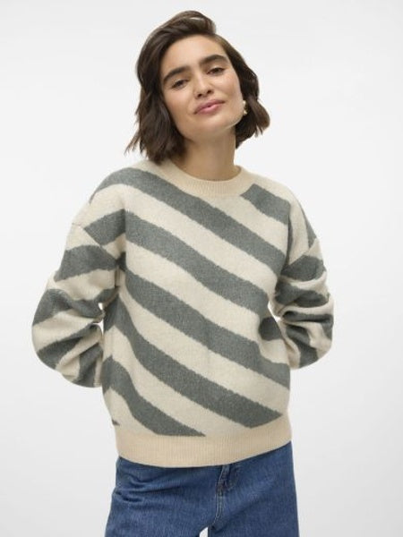 Jumper: Knit Diagonal Stripe LARA - GREEN - Vero Moda