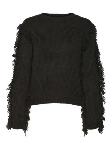 Jumper: Knit Fringed GIANNA - BLACK - Vero Moda