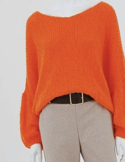 Jumper: Knit Long Sleeve V Neck - Orange - One Size - Luxtyle