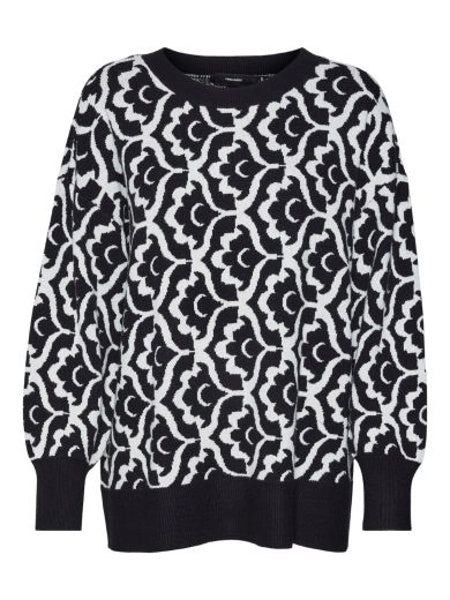 Jumper: Knit Round Neck Zebra Pattern NANCY - BLACK & CREAM - Vero Moda