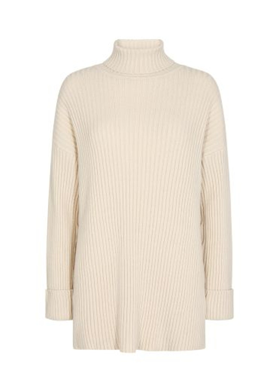 Jumper: Ribbed Knit Long Roll Neck Blissa - Cream