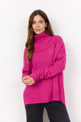 Jumper: Soft Knit Turtleneck Melange NESSIE - FUCHSIA PINK - Soya Concept