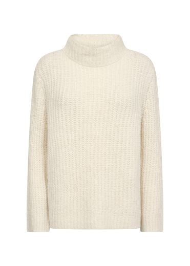 Jumper: Wool Mix Rib Round Neck Long Sleeve GUNNA - CREAM MELANGE - Soya Concept