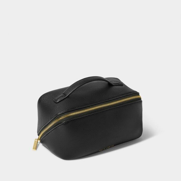 Cosmetic Bag: Soft Vegan Leather Wash Full Open Medium - Black - Katie Loxton