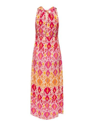Long dress: Recycled  Sleeveless gathered Waist Aztec Print ONLNOVA  - Pink Red and Orange - ONLY